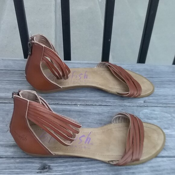 Blowfish Malibu Strappy Ankle Stap Sandals Tan Zipper Flats Open Toe Tan 11 - Picture 3 of 7